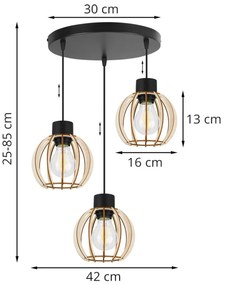 Závesné svietidlo Timber 8, 3x drevené tienidlo, o