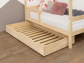 Nelakovaný drevený šuplík BUDDY na kolieskach s dvoma výrezmi a roštom 80x140 cm (pod postel 80x160 cm)
