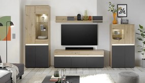 Vysoká vitrína Lille, dub artisan/antracit, s osvetlením