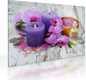 Sklenený obraz orchideí a sviečok (70x50 cm)
