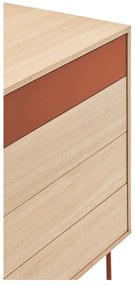 Tehlovočervená komoda v dubovom dekore so zásuvkami Teulat Yoko