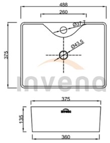 Invena Patras, umývadlo na dosku 49x38x13 cm, biela, INV-CE-46-001-W