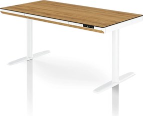 Elektrický písací stôl sit-stand so zásuvkou a bezdrôtovou nabíjačkou Qi biely/zlatý dub, 1400 mm: ELLIS