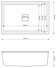 Gamma Decor 7050, 1-komorový granitový drez 700x470x220 mm, čierna škvrnitá, GMA-ZLE000105