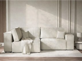 Krémovobiela menčestrová rozkladacia/s úložným priestorom rohová pohovka (ľavý roh/do L) Tonga – Maison de Rêve