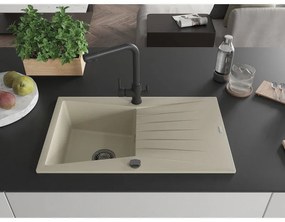Mexen Cesar, granitový drez 775x470x190 mm, 1-komorový a čierna batéria Duero, béžová, 6514-69-671600-70