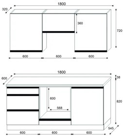 Kuchynská linka MARINA 180 cm dub craft/lesklá čierna