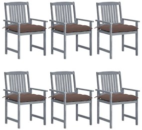 Záhradné stoličky s podložkami 6 ks akáciový masív sivé 3078245