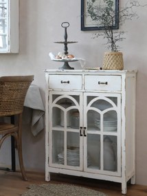 Krémová drevená komoda s presklenými dvierkami Old Satin- 70*32*92cm