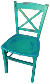 Stolička vintage zelená s podkladovou farbou modrá a hnedá