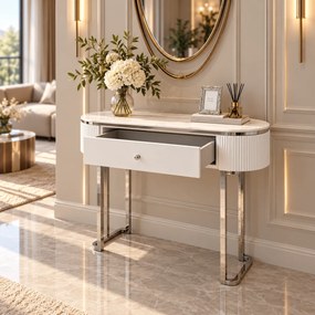 KONZOLA GASTON STRIEBORNÉ NOHY + BIELA + MRAMOR 100 cm