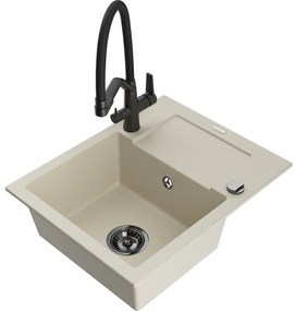 Mexen Enzo, granitový drez 576x465x174 mm, 1-komorový a drezová batéria Duo, béžová, 6506-69-671701-70-B