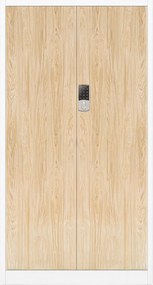 Kovová kancelárska skriňa so zámkom na kód biela, dub sonoma, 900x1850x400 mm: DANIEL Eco Design