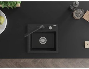 Mexen Milo, granitový drez 435x410x171 mm, 1-komorový a čierna batéria Duero, čierna - zlatá metalíza, 6505-73-671600-70