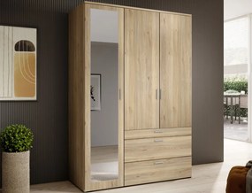 Šatníková skriňa so zrkadlom Vesala, 135 cm, dub mauvella
