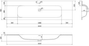 Mexen Rivel, kúpeľňová skrinka 160 cm s umývadlom Vela, 1 zásuvka, drážkovaná, biela matná, 91A20-16023-1-BF01-W23M01