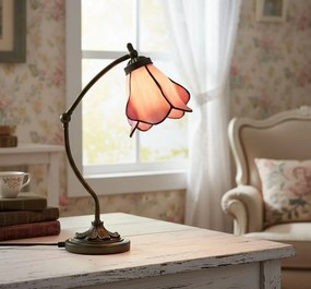 Stolová lampa Tiffany s ružovým tienidlom kvet Bloom - 26*19*50 cm