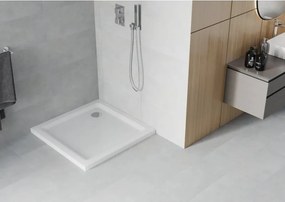 Mexen Flat štvorcový sprchový kút Slim 90 x 90 cm, biely, sifón chróm - 40109090