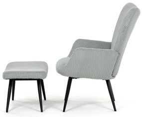 Relaxačné kreslo ušiak s taburetom ROYAL — kov, menčester, mentolová