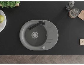 Mexen Kevin, drez granitový 586x458x190 mm, 1-komorový a čierna matná batéria Rita, šedá, 6517-71-670300-70