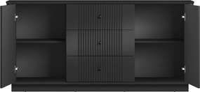 Komoda Vesper 160 cm so zásuvkami na sokli - čierna / čierne úchytky