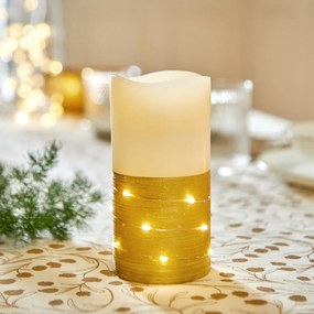 LED sviečka s ozdobnou svetelnou girlandou Výška 15 cm. Priemer 7,5 cm.