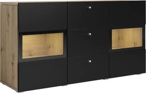 Komoda Baros 26 132 cm so zásuvkami - dub artisan / čierny mat