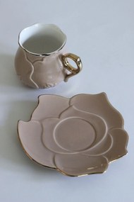 Ružovozlaté porcelánové šálky s podšálkou Kvet 2ks