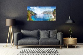 Skleneny obraz Záliv hory more príroda 125x50 cm