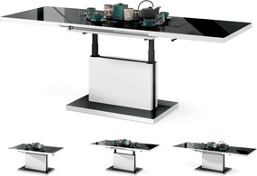 ASTON čierna lesklá / biela, rozkladací, zdvíhací, konferenčný stolík, čiernobiely