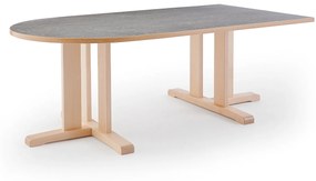 Stôl KUPOL, polovičný ovál, 1800x800x600 mm, linoleum - šedá, breza
