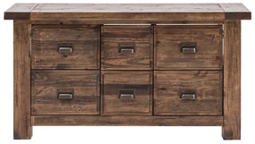 furniture-nabytek.cz - Produktový názov v slovenčine by mohol znieť: Masívna skrinka pod umývadlo Cancún z recyklovanej borovice, lakovaná, hnedá.
