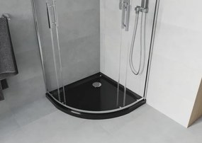 Mexen Rio, štvrťkruhový sprchový kút 80 x 80 cm, 6mm číre sklo, chrómový profil + čierna sprchová vanička, 863-080-080-01-00-4170