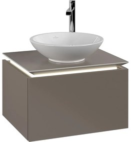 VILLEROY &amp; BOCH Legato závesná skrinka pod umývadlo na dosku (umývadlo v strede), 1 zásuvka, s LED osvetlením, 600 x 500 x 380 mm, Truffle Grey, B567L0VG