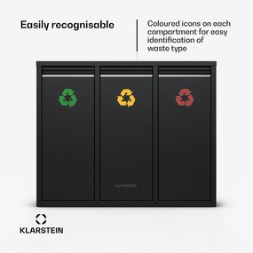 Klarstein Ordnungshüter 3, odpadkový kôš, 45 litrov, 3 recyklačné koše, nástenná inštalácia