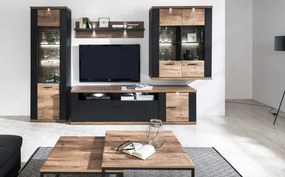 Obývacia stena Boston, čierna/dub ribbeck, s osvetlením