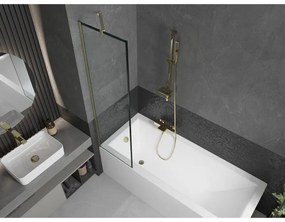 Mexen Next, 1-krídlová vaňová zástena 50 x 150 cm, 6mm číre sklo - čierny vzor, zlatá matná, 895-050-000-00-70-55