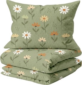 Krepové obliečky do postieľky Renforcé FLORAL NEST zelené Rozmer obliečky: 45 x 65 cm | 90 x 140 cm