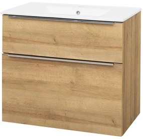 Mereo, Mereo Mailo, kúpeľňová skrinka s keramickým umývadlom 81 cm, dub Riviera, chróm madlo, MER-CN521