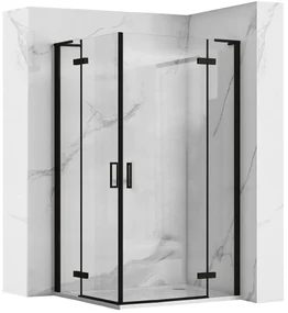 Rea Hugo Double, 2-krídlový sprchovací kút 100 (dvere) x 100 (dvere) x 200 cm, 6mm číre sklo, čierny profil, REA-K6602
