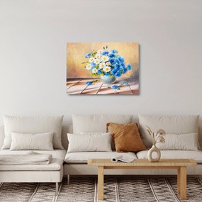 Maľovaný sklenený obraz vázy kvetín (70x50 cm)