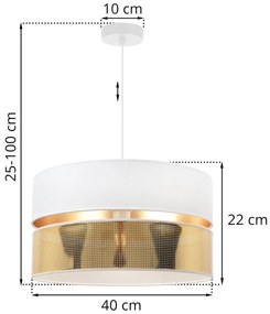 Závesné svietidlo Asti2, 1x PVC/biele textilné tienidlo, (fi 40cm), g, w