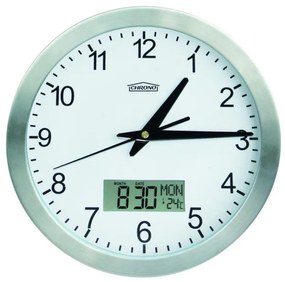 Nástenné hodiny s teplomerom a dátumom, Chrono, 25 cm