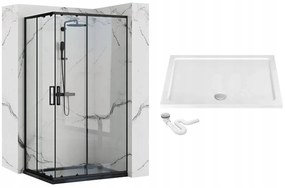 Rea Punto, sprchový kút s posuvnými dverami 100(dvere) x 80(dvere) x 190 cm, 5mm číre sklo, čierny profil + biela sprchová vanička Savoy, KPL-K1016