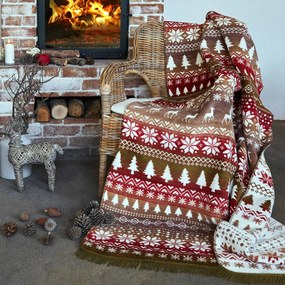 VIANOČNÁ BAVLNENÁ DEKA RUDY8 150X200 CM VZOROVANÁ