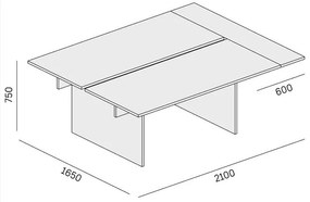 Kancelársky stôl double SOLID + 1x prísed, 200x165 cm, orech