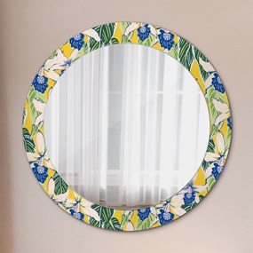 Okrúhle ozdobné zrkadlo Modré a žlté orchidey fi 70 cm