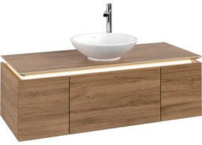 VILLEROY &amp; BOCH Legato závesná skrinka pod umývadlo na dosku (umývadlo v strede), 3 zásuvky, s LED osvetlením, 1200 x 500 x 380 mm, Oak Kansas, B577L0RH