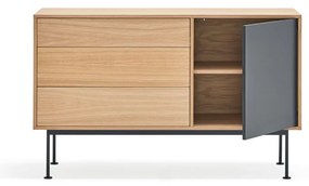 Antracitovosivá komoda v dubovom dekore Teulat Yoko, šírka 128 cm