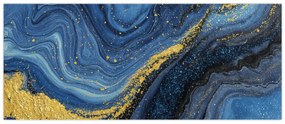 Obraz - Modro-zlatá abstrakcia (120x50 cm)